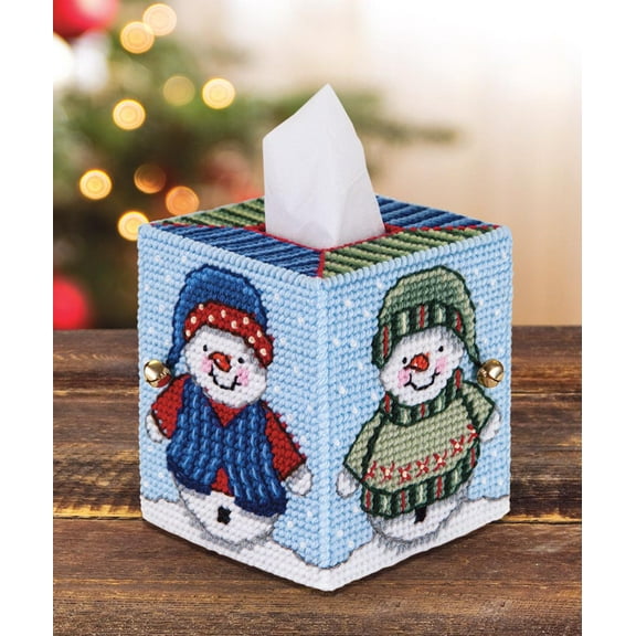 Snow People Tissue Box Cover Plastic Canvas Kit