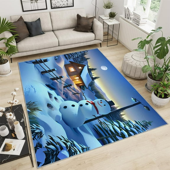 Snow Pine Tree House Snowman Area Rug Merry Christmas Holiday Decoration Runner Rug Floor Mat Soft And Comfortable For Office Family And Pet 1x2ft