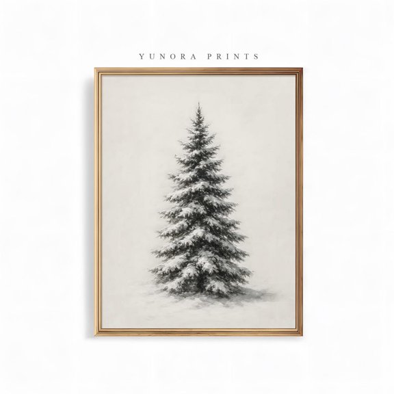 Snow Pine Tree Poster, Minimalist Winter Wall Art, Nordic Decor,, Unframed Poster Size 12x18