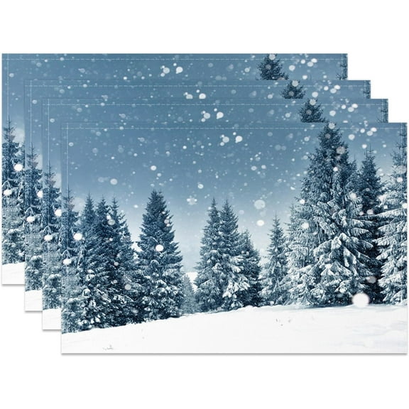 Snow Place Mats Set of 6 Drifting Snow Pine Trees Snowy Ground Table Mat Table Mat Holiday Home Kitchen Table Decoration 12x18 Inch