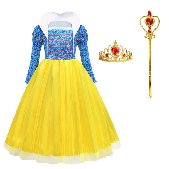 Snow Princess Costume with Accessories for Girls Halloween Cosplay Dress, Size 5-6