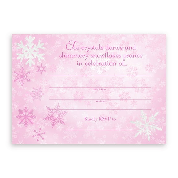 Snow Princess Party LARGE Invitations - 10 Invitations + 10 Envelopes - Pink