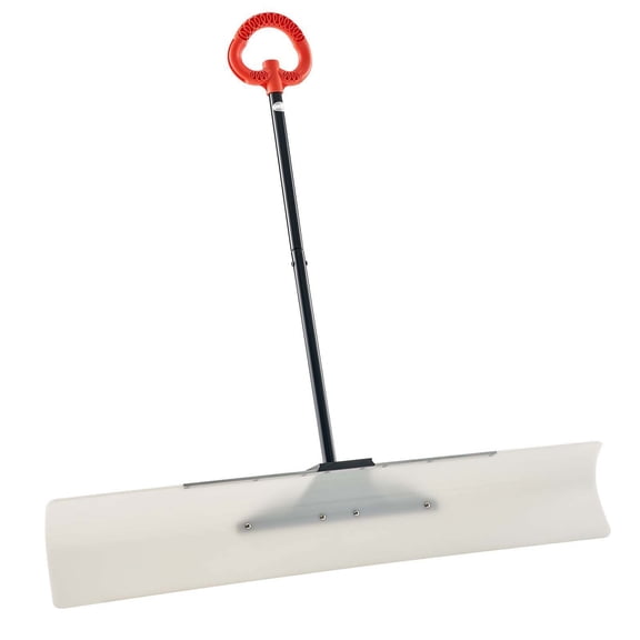 Snow Pusher Shovel 48in Heavy Duty - Driveway Snow Plow with Ergonomic Grip - Plastic Snow Removal Tool for Sidewalks & Patios