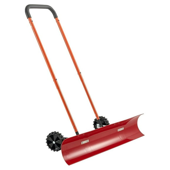 Snow Pusher Shovel with Wheels - 38 Inch Bi-Directional Heavy Duty Snow Shovel for Driveway & Sidewalks, Angled Blade, Adjustable Handle