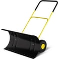 thumbnail image 1 of Snow Pusher with Wheels, Heavy Duty Steel Blade, Adjustable Angle & Height Handle for Effortless Driveway Snow Removal, Ground Protection Base (Yellow, 36" U-shaped）, 1 of 6