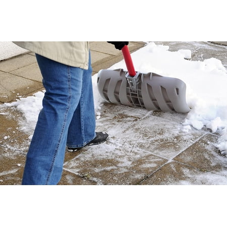 Snow Pusher with Fiberglass Handle, 18 Inch Wide Blade, Snow Shovel with Comfortable D Grip Handle. J219A. (Snow Pusher, Long 35 Inch Handle)
