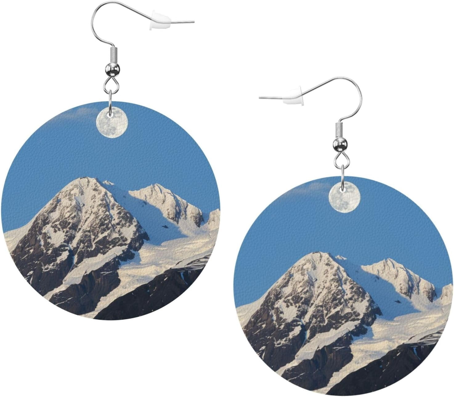 Snow Quality Mountain Earrings for Women PU Leather Dangle Earrings, Lightweight Round Shape Leather Teardrop Dangly Ear Pendants Jewelry Gift[u021]