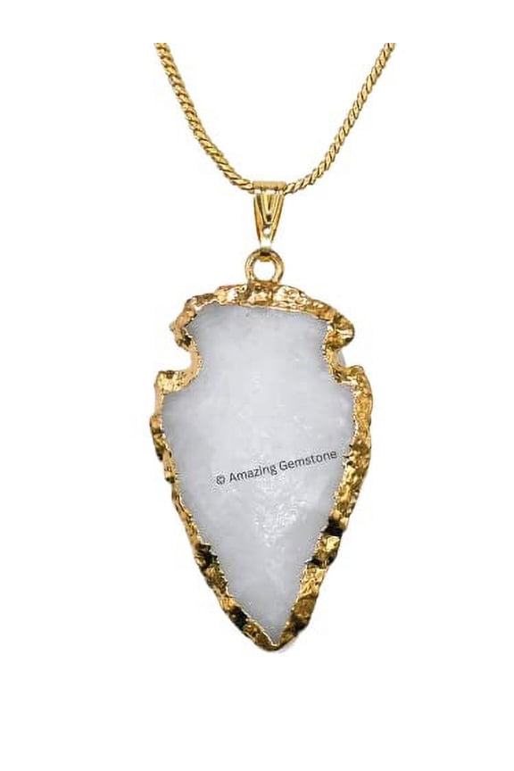 Snow Quartz Arrowhead Necklace for Men Women (Silver Edged)