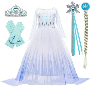 Snow Queen Act 2 Elsa Costumes Princess Dresses Elsa Dress for Girls with Wig,Crown,Magic Wand ,Gloves 4T-5T(110,K11)