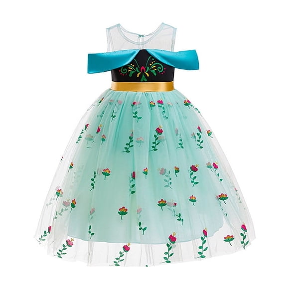 Snow Queen Princess Costume Birthday Party Dress Up for Little Girls with Wig,Crown,Wand,Gloves 3-7Years