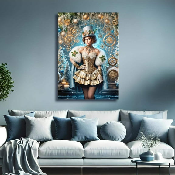 Snow Queen of the Clockwork Realm Canvas Print – Steampunk Fantasy Art, Winter Gothic Wall Decor