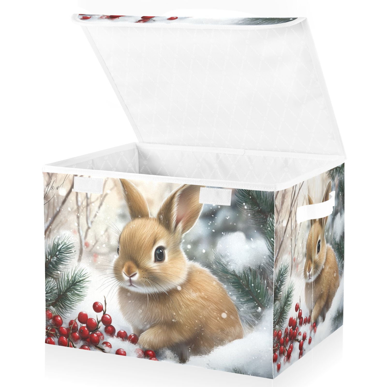Snow Rabbit Easter Storage Basket for Shelves Foldable Container Organizer for Organizing Toys Clothes Books with Handles