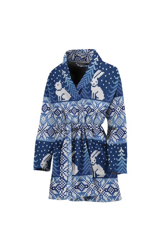 Knitted Rabbit Pattern Bathrobe Women