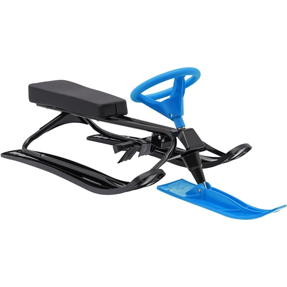 Snow Racer Sled 220.5lb Capacity Ice Skating Equipment, Ski Sled Slider Board for Kids & Adults, Snow Sled for Kids with Flexible Steering Wheel, Two Serrated Brakes, Blue, 18" Seat