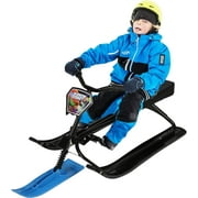 Snow Racer Sled Durable Steel Frame Slider Board Classic Snow Runner Bike Sled with Steering Wheel and Twin Brakes for Kids Teenagers, Blue