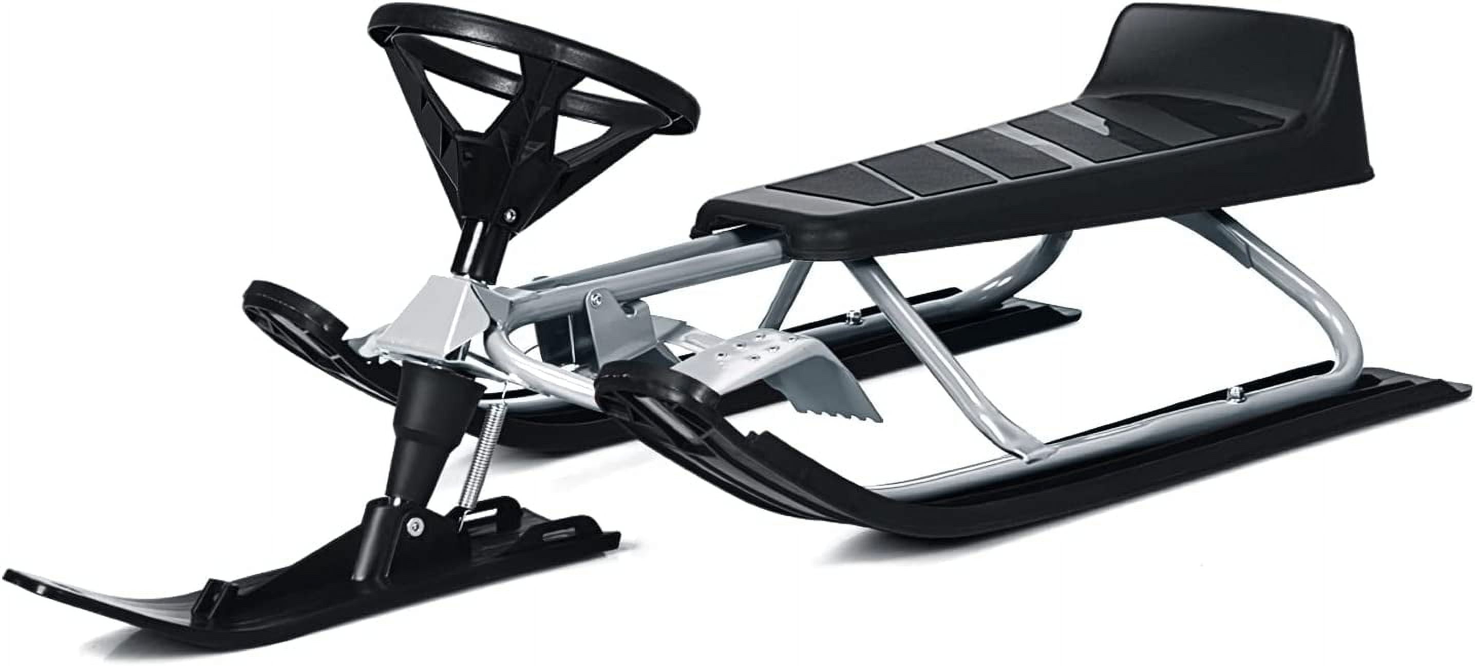 Snow Racer Sled, Ski Sled Slider Board with Steering Wheel, Twin Brakes