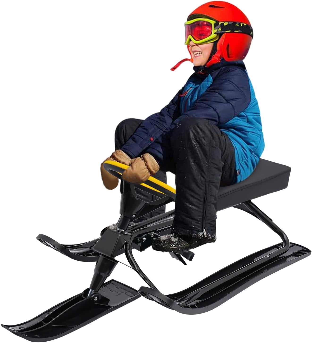 Toddler Snow Racer Snow Racer Sled, Ski Sled Slider Board with Steering Wheel, Soft and ...