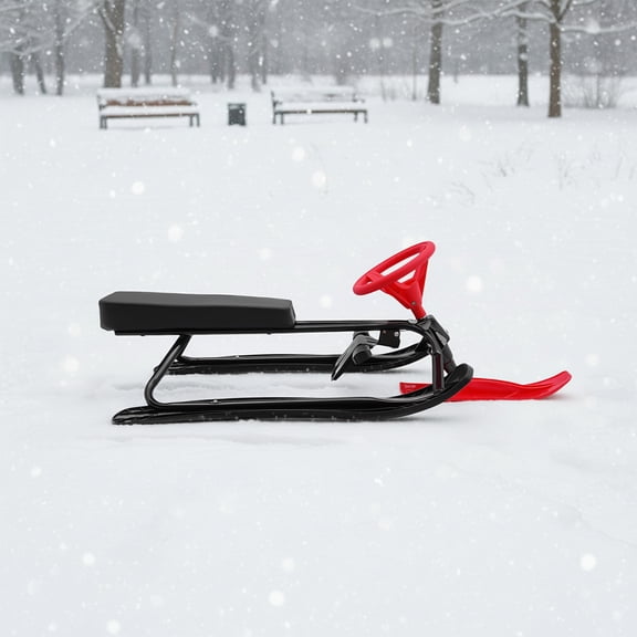 Snow Racer Sled Ski Slider Steering Wheel Twin Brakes