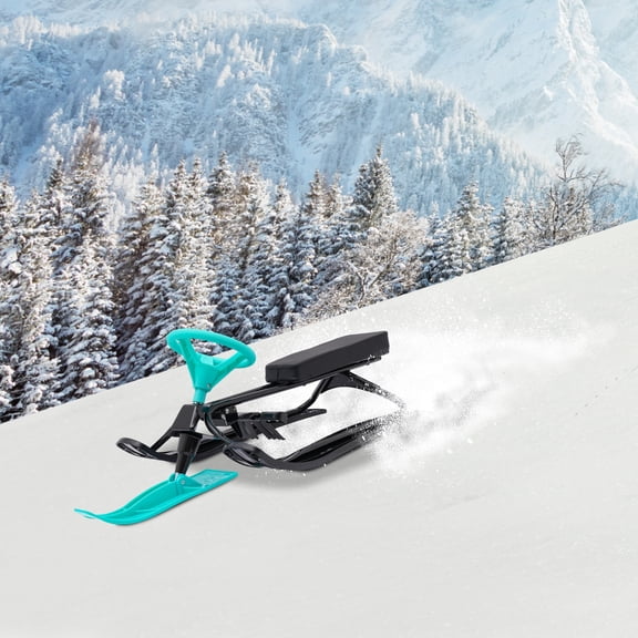 Snow Racer Sled with Steering Wheel and Brakes, Durable Steel Frame, Downhill Steerable Sled Load 220 LBS