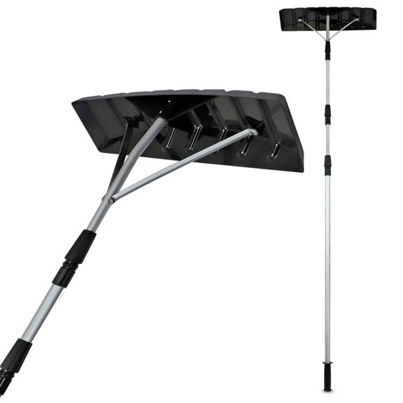 Snow Rake Shovel, Snow & Leaf Removal Tool & Pusher Scraper with 24 Rolling Blade, 5-21 Extendable Handle & Nonslip