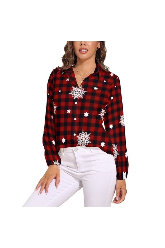 Snow Red Plaid Long Sleeve Blouse Woman Streetwear Casual Shirts Summer Oversize Woman Streetwear Clothing Birthday Present