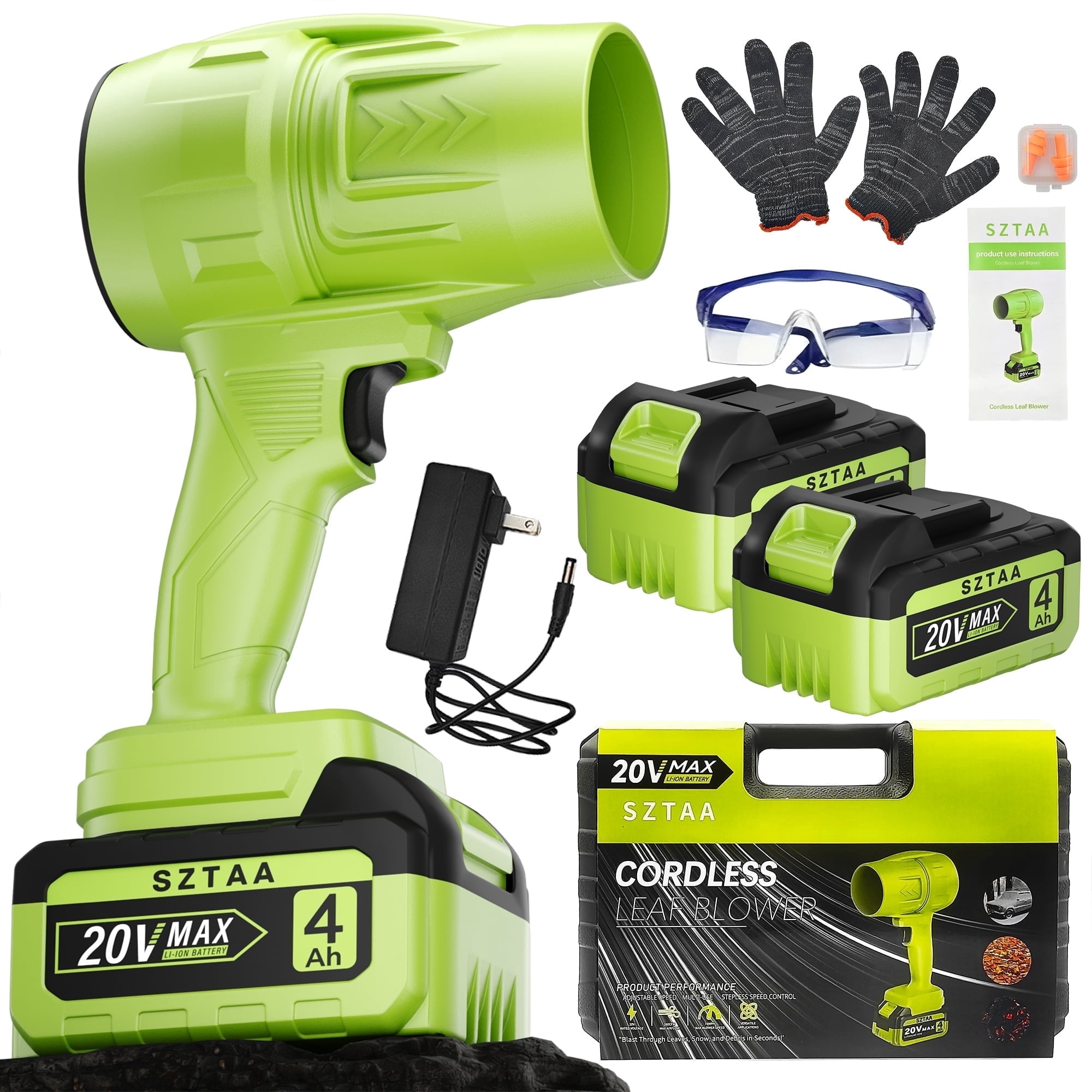 SZTAA Cordless Leaf Blower 20V Handheld with 2 Battery, 260 Cfm 76 Mph for Yard Lawn Driveway Snow