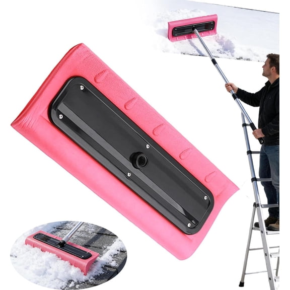 Snow Roof Rake, Roof Snow Removal Tool, Foam Snow Broom Scraper, Snow Rake for Car, with Telescoping Extension Pole, Snow Rake for Solar Panels, Windshields