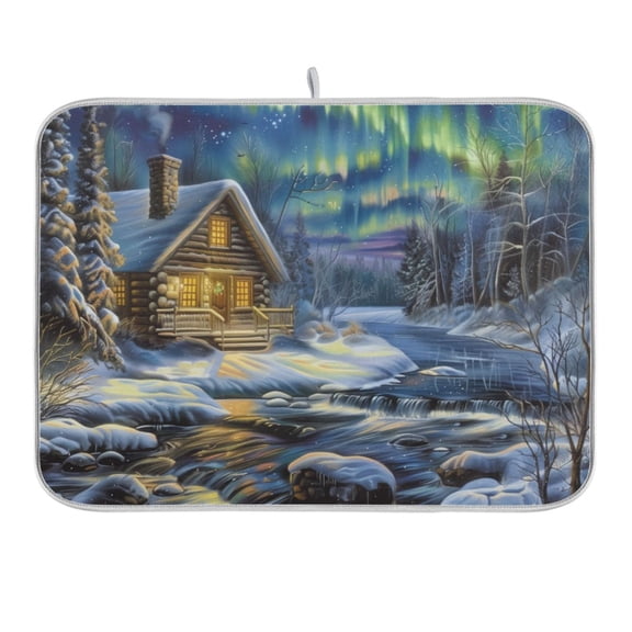 Snow Room and Aurora Dish Drying Mat 16x18 Absorbent Microfiber Draining Rack Pad for Kitchen Counter Sink
