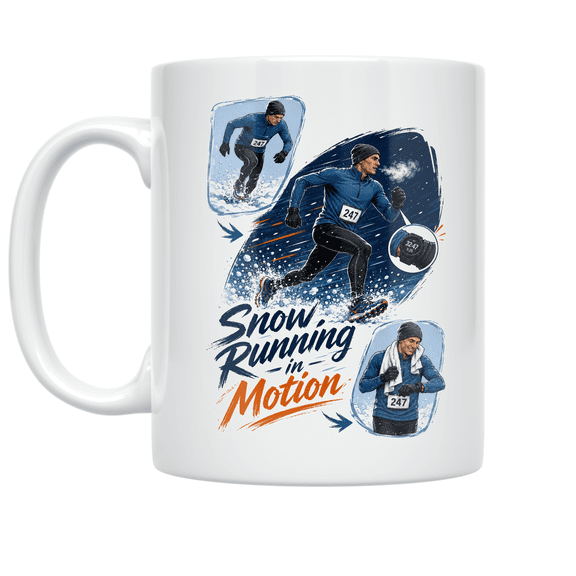 Snow Running in Motion - Winter Athlete, 11 oz White Ceramic Coffee Mug
