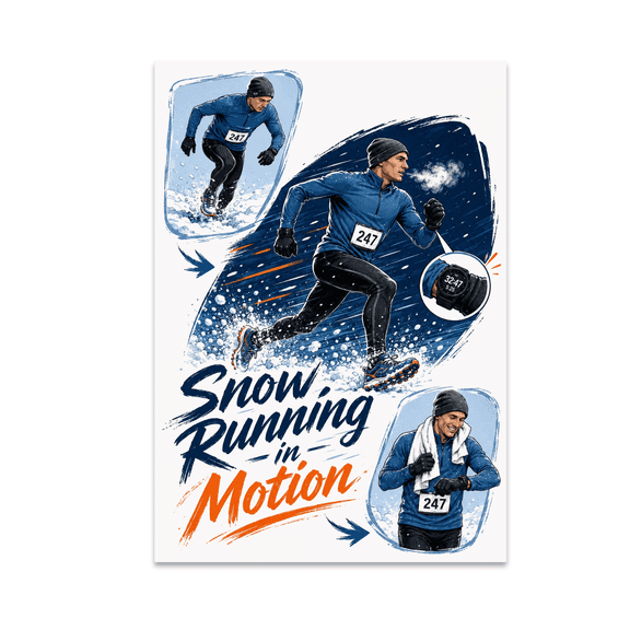 Snow Running in Motion - Winter Athlete, 13 x 19 in Glossy Unframed Wall Poster, Vertical