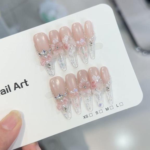 Snow Sakura - Carved Butterfly Handmade Wearing Nail Advanced Sense Small Fresh Spring and Summer Polka Dot Cat's Eye Nail Art Removable