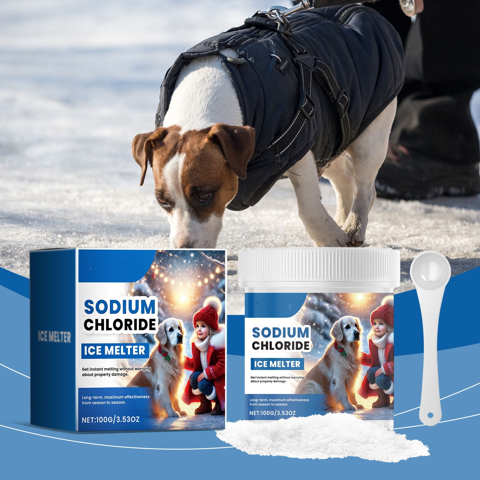 Snow Salt Ice Melt Pet Safe Ice Melt Safe for Concrete & Pets Fast-Acting Sodium Chloride Pet Safe Ice Melt 100g Bucket with Scoop Pet Friendly Salt for Ice and Snow Removal