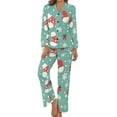 thumbnail image 1 of Snow Santa Gift Sock Christmas Pattern Women's Long Sleeve Flannel Pajama Set Sleepwear M, 1 of 5