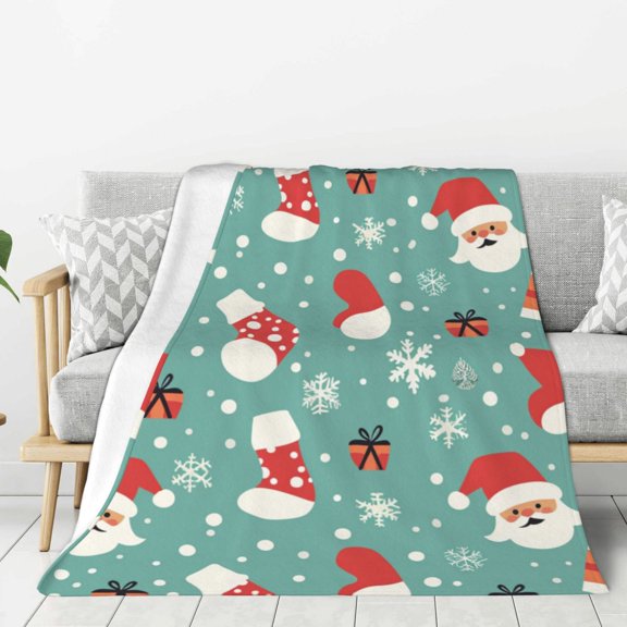 Snow Santa Gift Sock Christmas Throw Blanket for Winter Cabin Ultra-Soft Micro Fleece Blanket, Premium Microfiber, Silky Soft, Plush, Warm and Lightweight for Couch, Sofa, Bed - 40"X30"