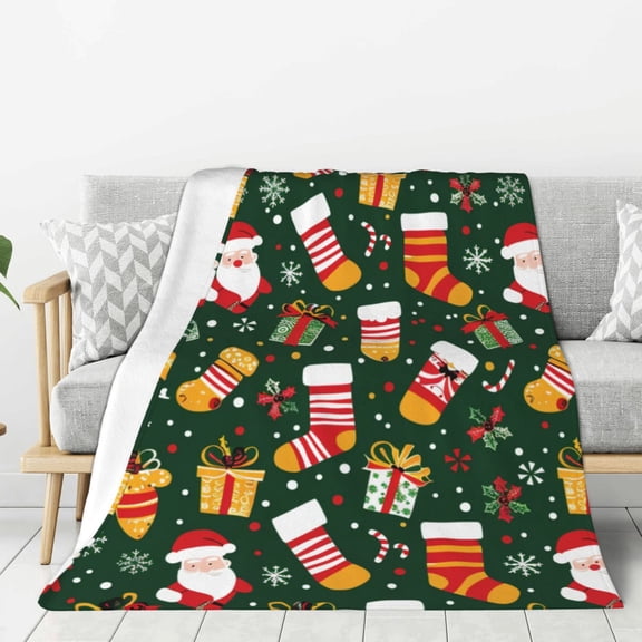 Snow Santa Gift Sock Christmas Throw Blanket for Winter Cabin Ultra-Soft Micro Fleece Blanket, Premium Microfiber, Silky Soft, Plush, Warm and Lightweight for Couch, Sofa, Bed - 40"X30"