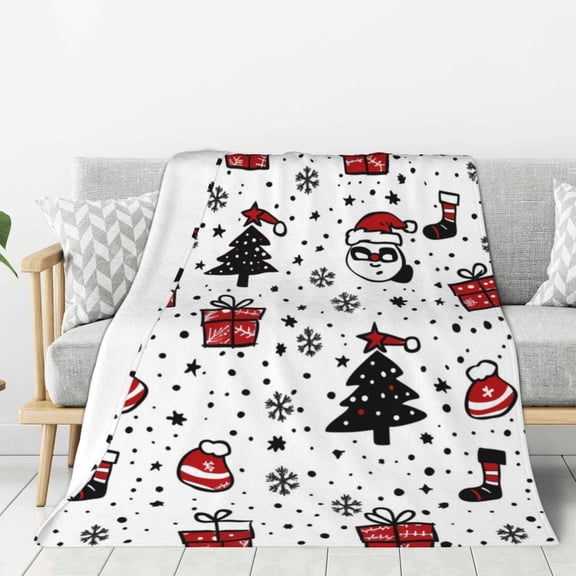 Snow Santa Gift Sock Christmas Throw Blanket for Winter Cabin Ultra-Soft Micro Fleece Blanket, Premium Microfiber, Silky Soft, Plush, Warm and Lightweight for Couch, Sofa, Bed - 40"X30"