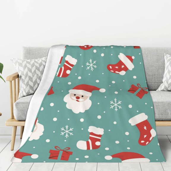 Snow Santa Gift Sock Christmas Throw Blanket for Winter Cabin Ultra-Soft Micro Fleece Blanket, Premium Microfiber, Silky Soft, Plush, Warm and Lightweight for Couch, Sofa, Bed - 40"X30"