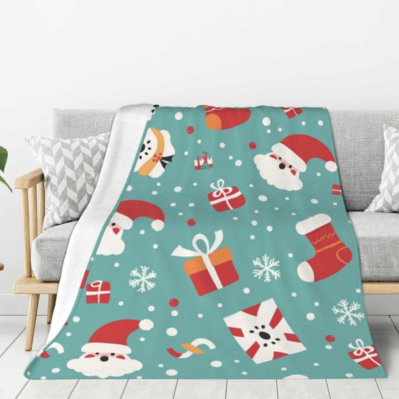 Snow Santa Gift Sock Christmas Throw Blanket for Winter Cabin Ultra-Soft Micro Fleece Blanket, Premium Microfiber, Silky Soft, Plush, Warm and Lightweight for Couch, Sofa, Bed - 40"X30"