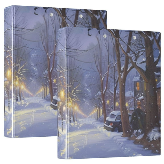 Snow Scene 3 Ring Binders 1.5 inch Hardcover File Folders with Interior Pockets A4 Size Organizer for School Office Hospital