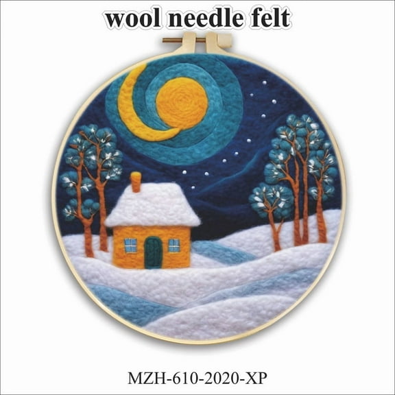 Snow Scene Needle Felting Set, Beginner Felt Painting Set with Decorative Frame, Suitable for Home Decoration, Christmas Gift