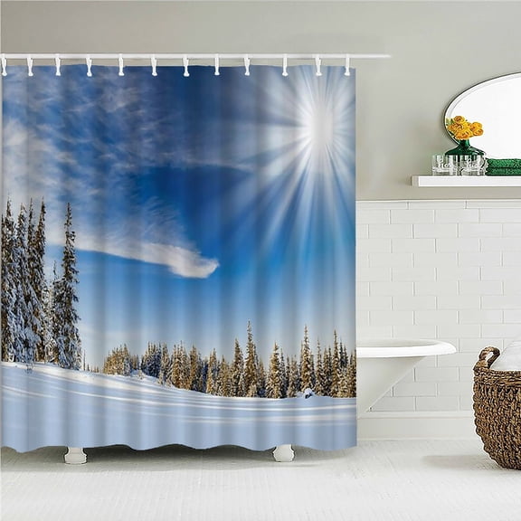 Snow Scene Scenery Shower Curtain Waterproof Fabric Cedar Trees landscape Print Shower Curtains for Bathroom Shower with