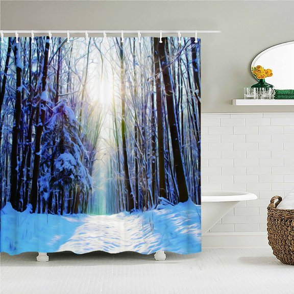 Snow Scene Scenery Waterproof Fabric Shower Curtain Cedar Trees landscape Printed Shower Curtains for Bathroom Shower with