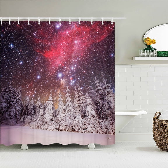 Snow Scene Scenery Waterproof Fabric Shower Curtain Cedar Trees landscape Printed Shower Curtains for Bathroom Shower with