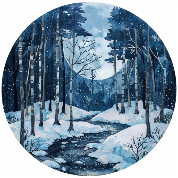 Snow Scene Tree Moonligh DIY 11CT Stamped Cross Stitch Kits for Beginners Easy Needlepoint Embroidery Counted Cross Stitch Art Craft for Wall Decoration 14x14inch(4)
