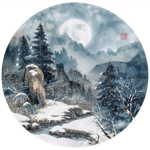 Snow Scene Tree Moonligh DIY 11CT Stamped Cross Stitch Kits for Beginners Easy Needlepoint Embroidery Counted Cross Stitch Art Craft for Wall Decoration 16x16inch(3)