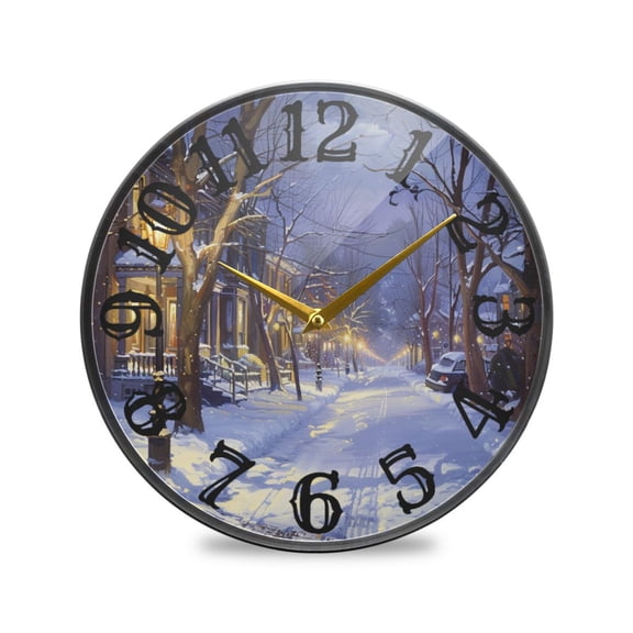 Snow Scene Wall Clock 10 Inch Silent Non Ticking Battery Operated Easy to Read for Kitchen Living Room
