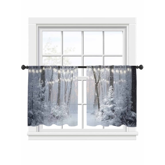 Snow Scenery Sheer Curtains 2 Panels Set Dreamy Winter Snowflakes Forest Trees Snow Sheer Window Curtains Light Filtering Rod Pocket Voile Drapes for Bedroom Living Room 52"x45"