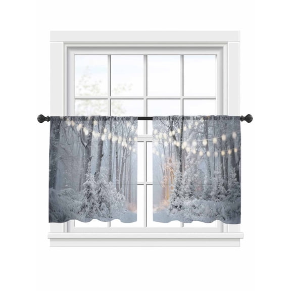 Snow Scenery Sheer Curtains 2 Panels Set Shiny Winter Snowflakes Forest Trees Snow Sheer Window Curtains Light Filtering Rod Pocket Voile Drapes for Bedroom Living Room 52"x54"