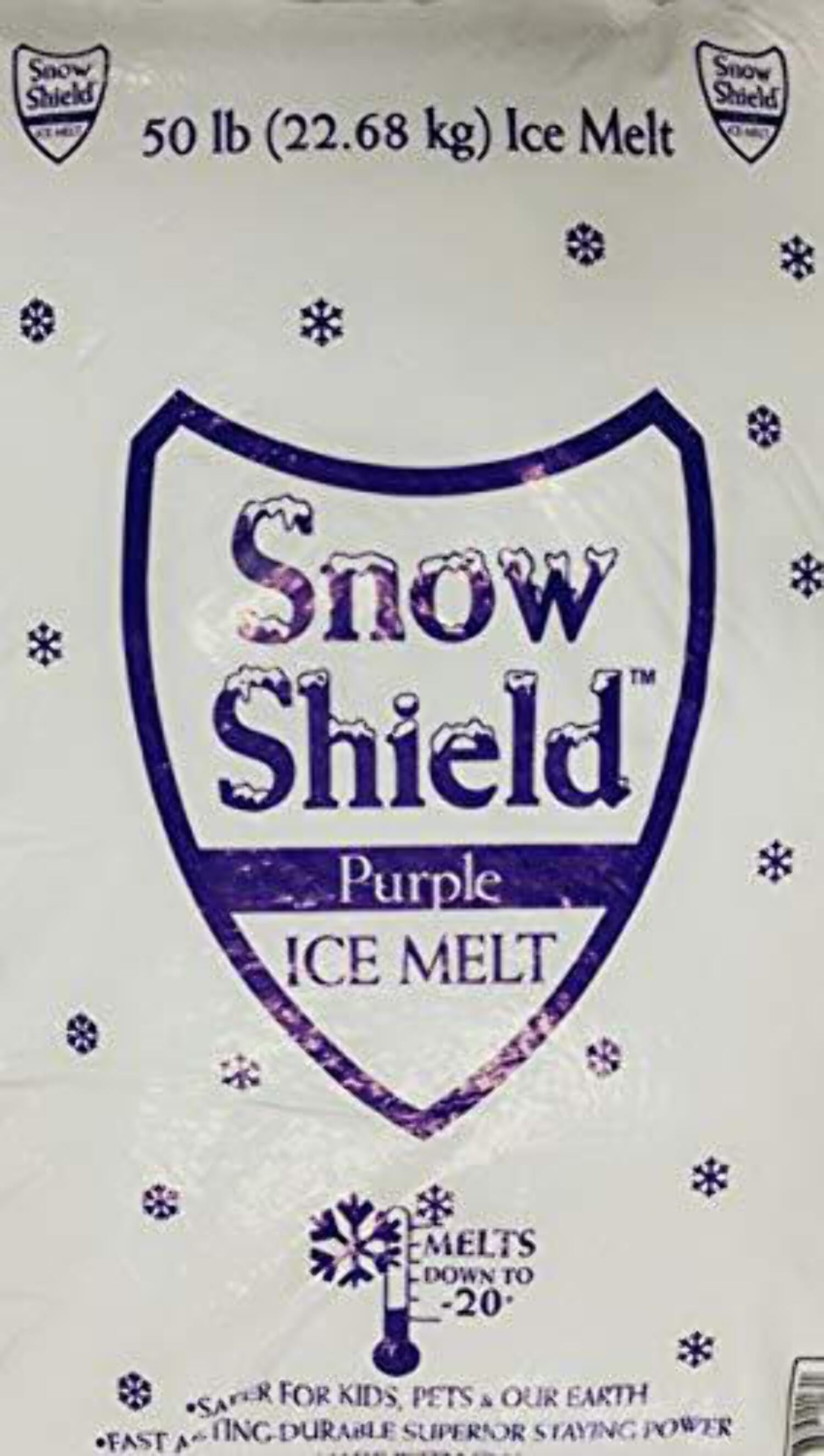 Snow Shield Ice Melt, Purple (50 Pound Bag) Effective to: -0F, Safe for Kids, Pets and Our Earth