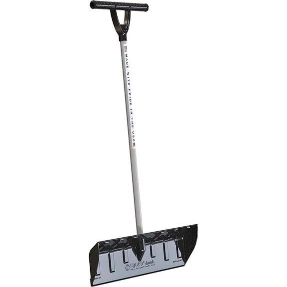 Snow Shovel with 32" Wide Plow Scoop for Driveway and Side Walks | Snow Pusher with Ergonomic Patent Pending T-Handle | Prime Polyethylene Plastic | Made in The USA